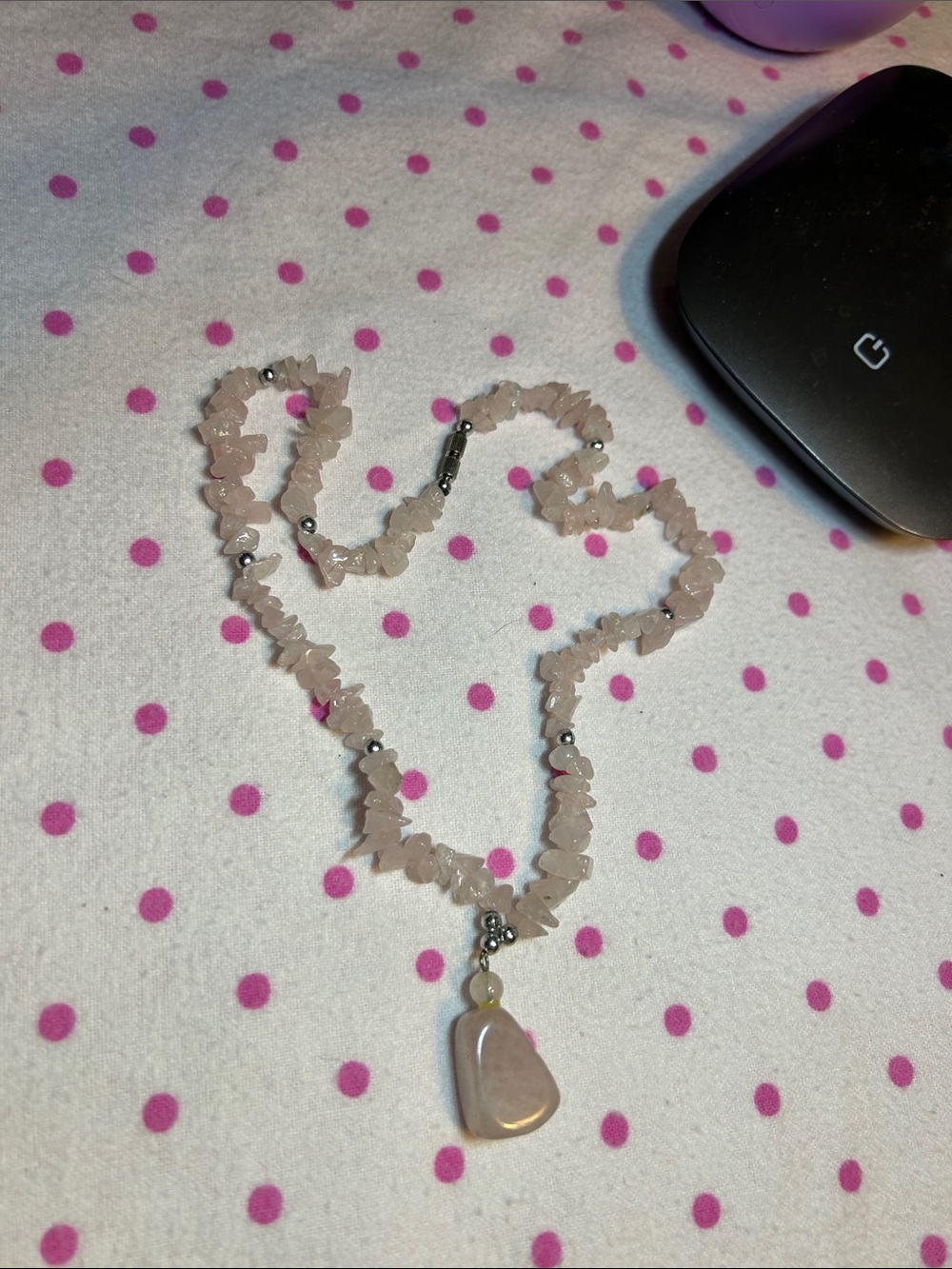 Rose Quartz Chip Necklace with Pendant - Women's Jewelry